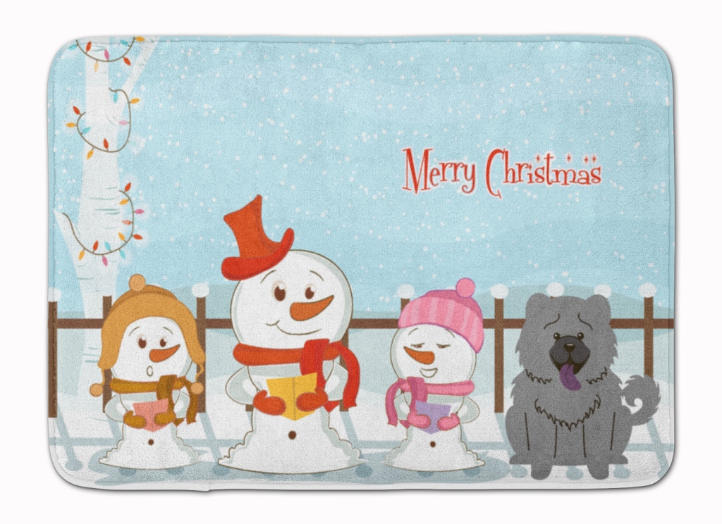 Merry Christmas Carolers Chow Chow Blue Machine Washable Memory Foam Mat - Blue - 19in. H x 0.25in. W x 27in. L