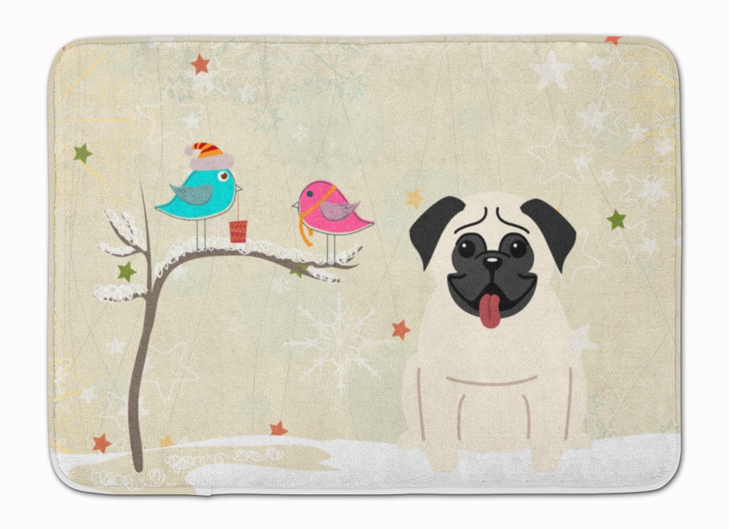 Christmas Presents Friends Pug Cream Machine Washable Memory Foam Mat