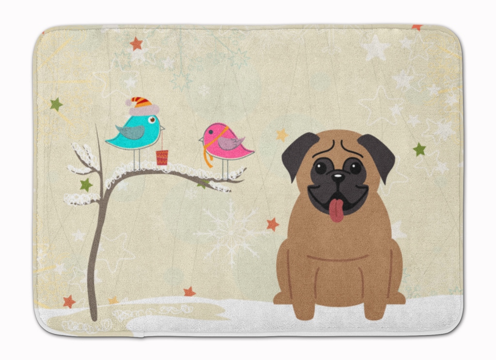 BB2477RUG Christmas Presents Friends Pug Brown Machine Washable Memory Foam Mat