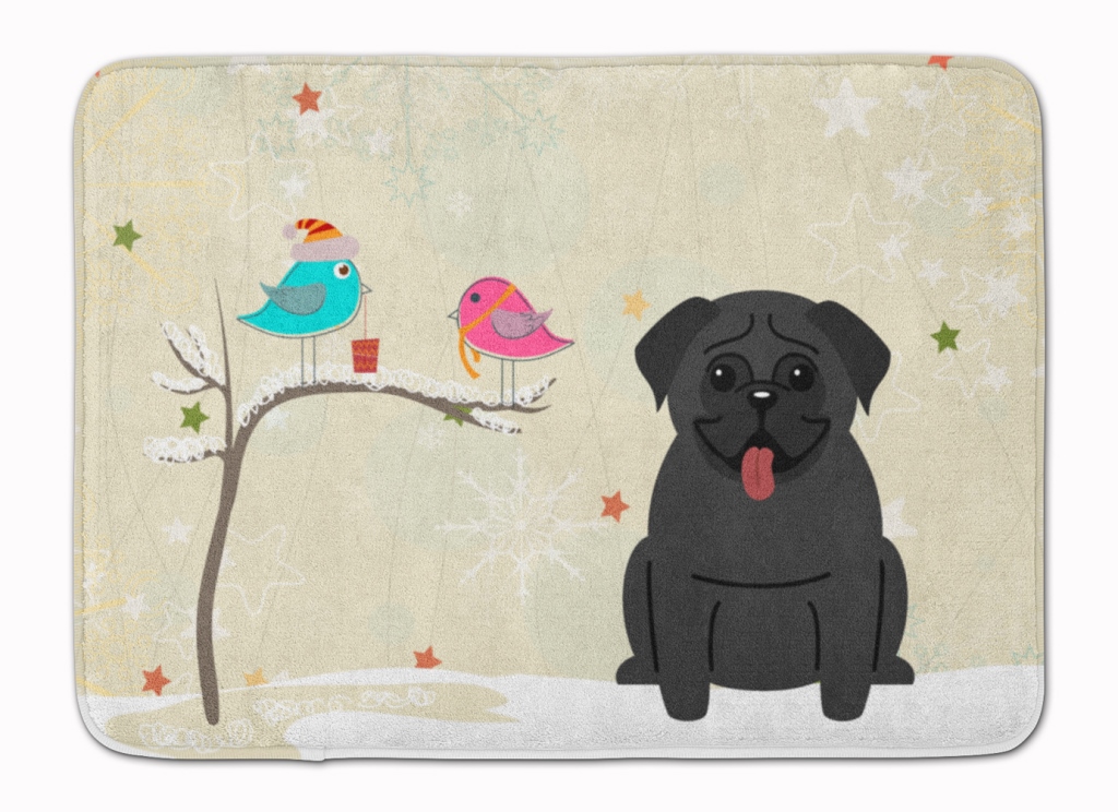 Christmas Presents Friends Pug Black Machine Washable Memory Foam Mat