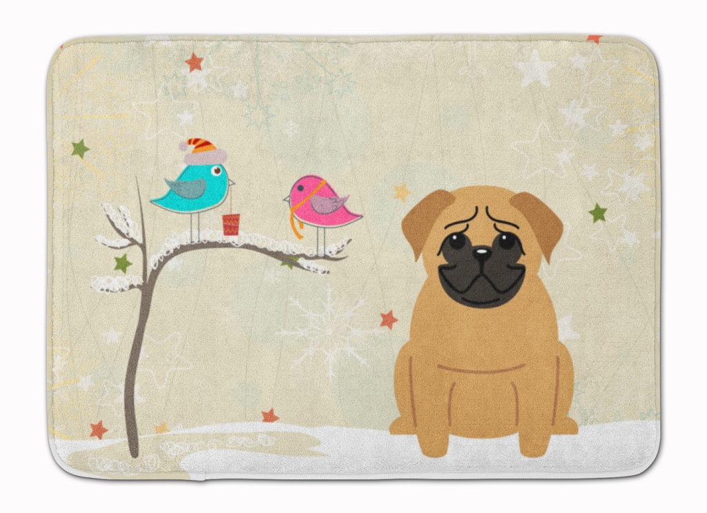 BB2479RUG Christmas Presents Friends Pug Brown Machine Washable Memory Foam Mat