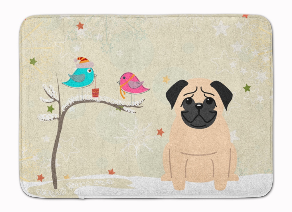 Christmas Presents Friends Pug Fawn Machine Washable Memory Foam Mat