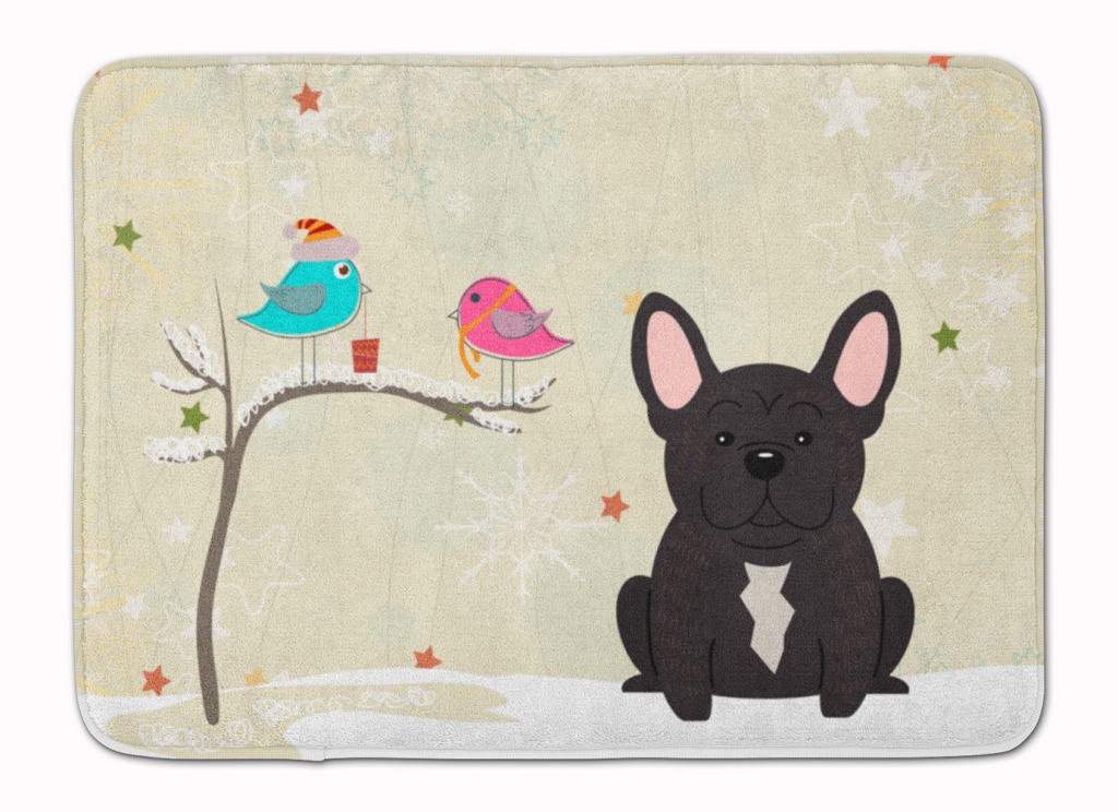 Christmas French Bulldog Brindle Machine Washable Memory Foam Mat