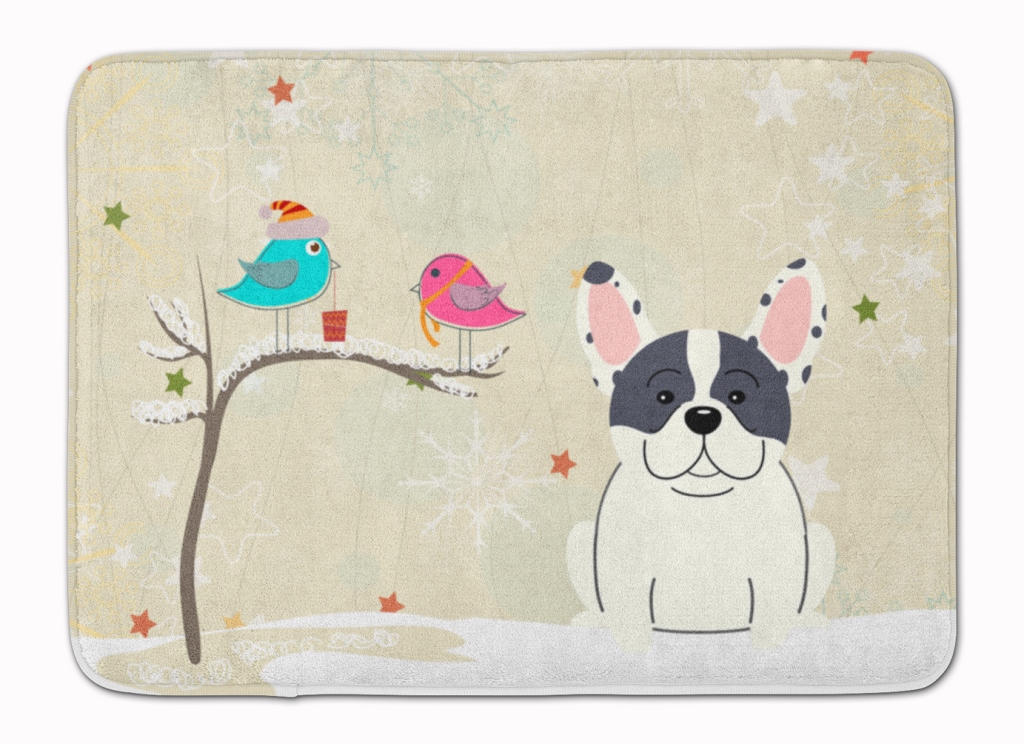 Christmas French Bulldog Piebald Machine Washable Memory Foam Mat