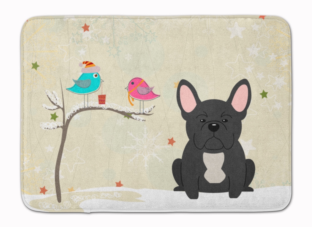 Christmas French Bulldog Black Machine Washable Memory Foam Mat