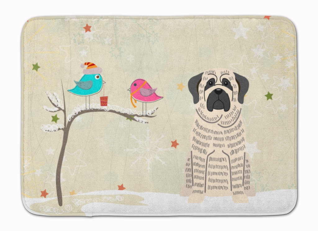 BB2488RUG Christmas Mastiff Brindle White Machine Washable Memory Foam Mat