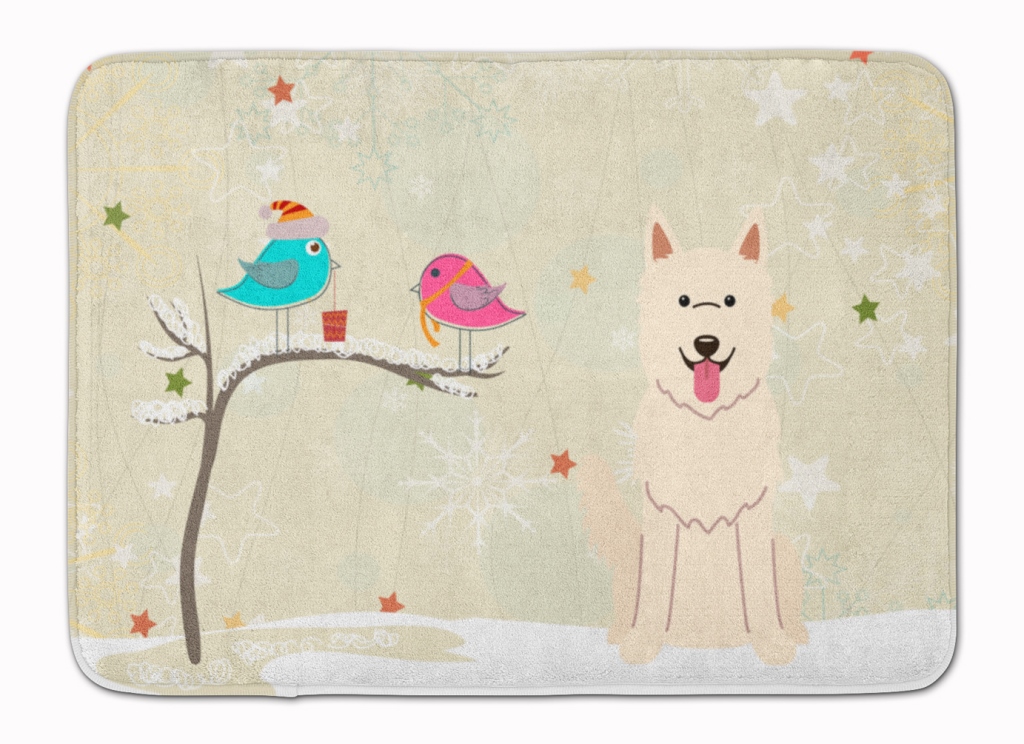 BB2517RUG Christmas White German Shepherd Machine Washable Memory Foam Mat