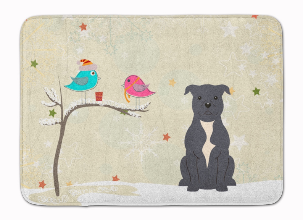 BB2518RUG Christmas Bull Terrier Blue Machine Washable Memory Foam Mat