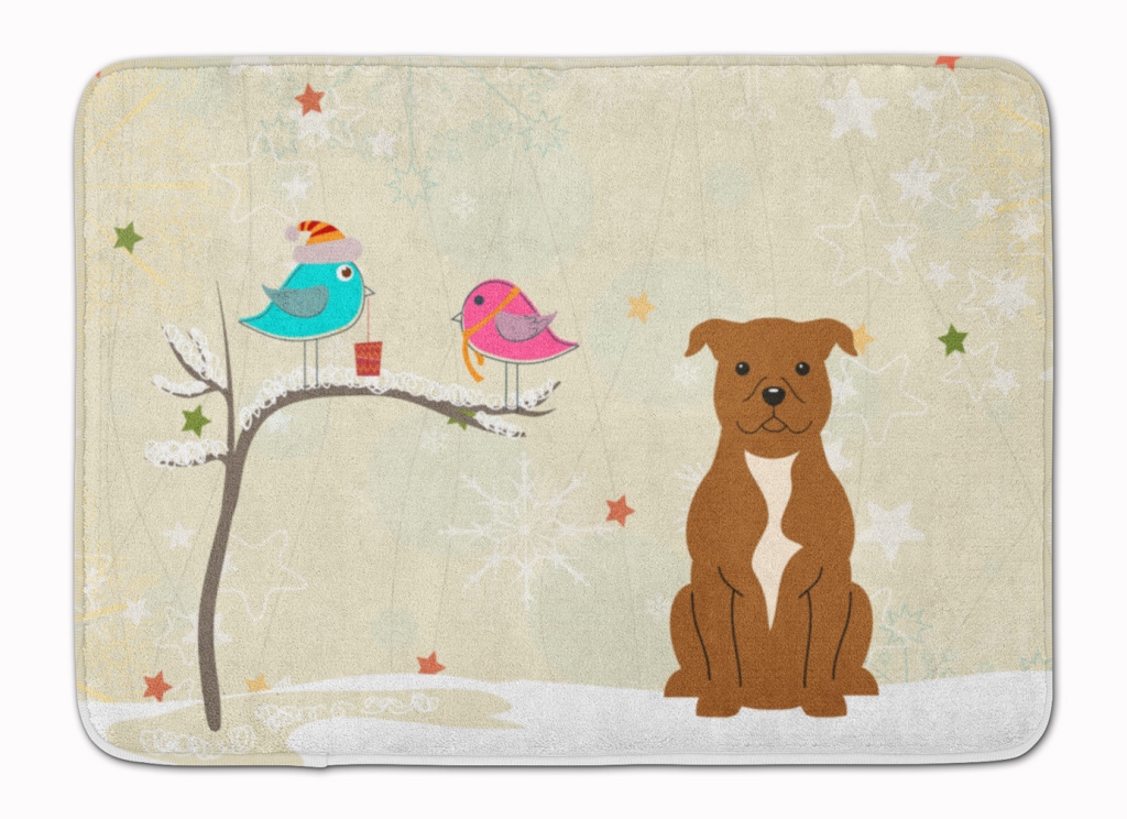 BB2519RUG Christmas Bull Terrier Brown Machine Washable Memory Foam Mat