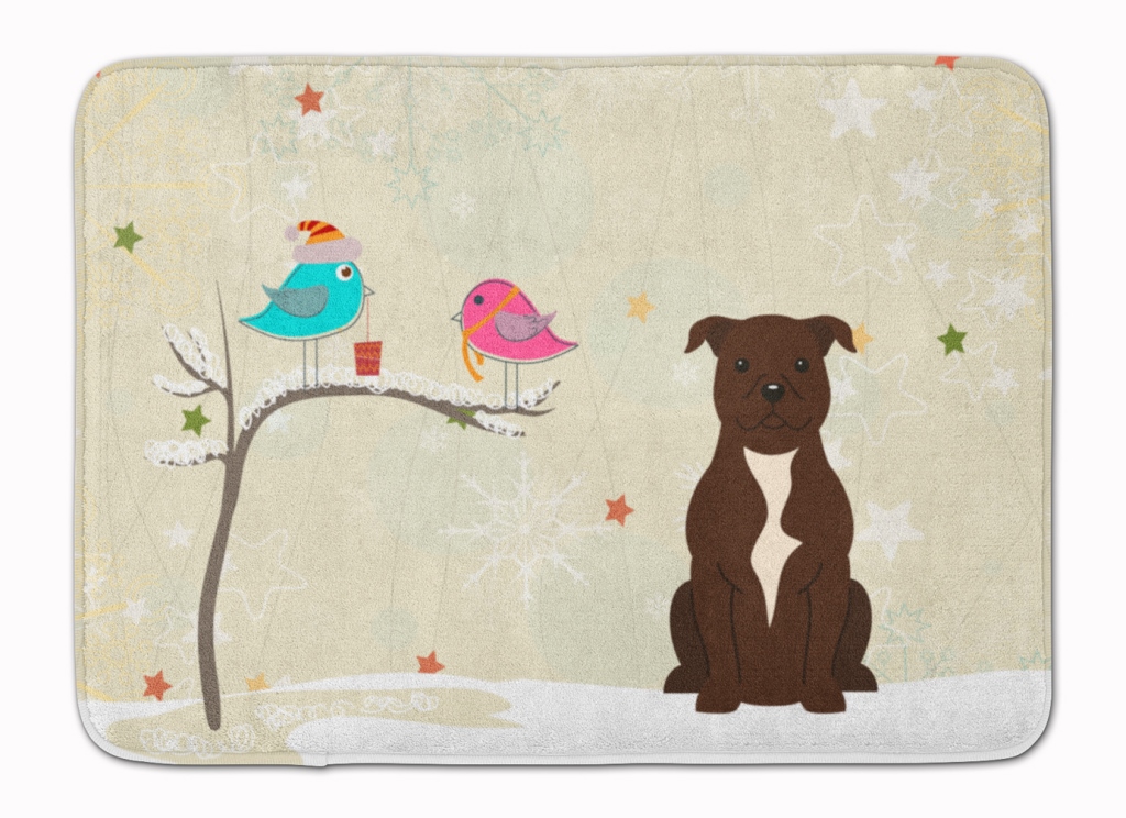 BB2520RUG Christmas Bull Terrier Chocolate Machine Washable Memory Foam Mat