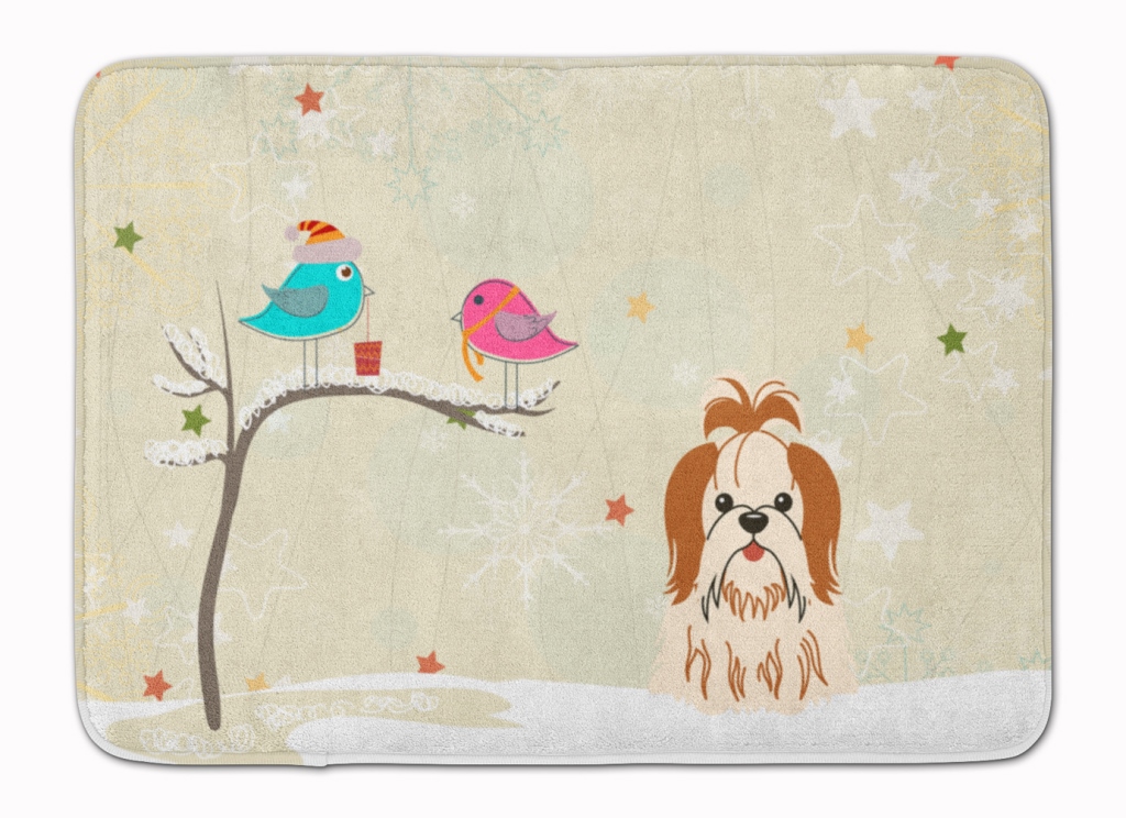 Christmas Presents Shih Tzu Red & White Machine Washable Memory Foam Mat - Red & White - 19in. H x 0.25in. W x 27in. L