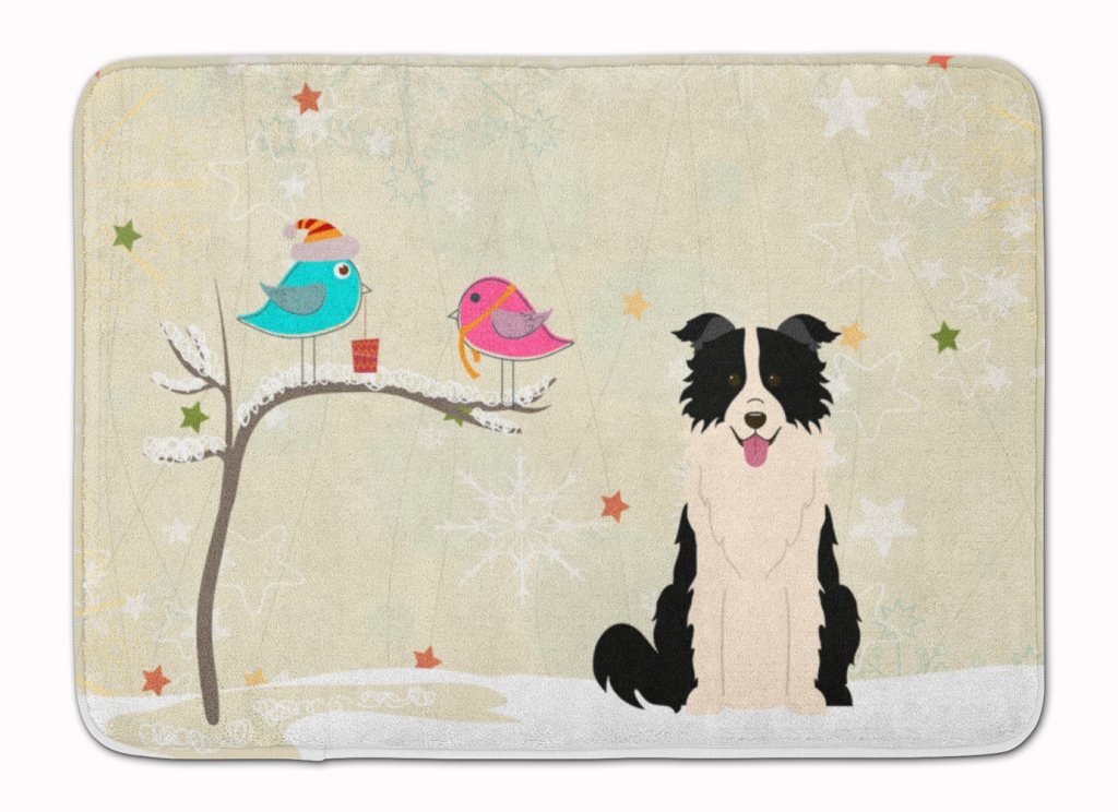 BB2590RUG Christmas Border Collie Black & White Machine Washable Memory Foam Mat