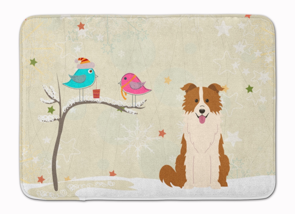 BB2591RUG Christmas Border Collie Red & White Machine Washable Memory Foam Mat