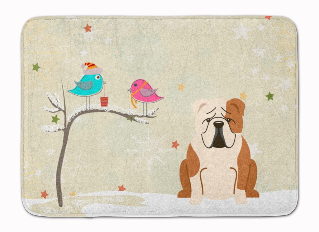 Picture of Carolines Treasures BB2597RUG Christmas English Bulldog Fawn & White Machine Washable Memory Foam Mat