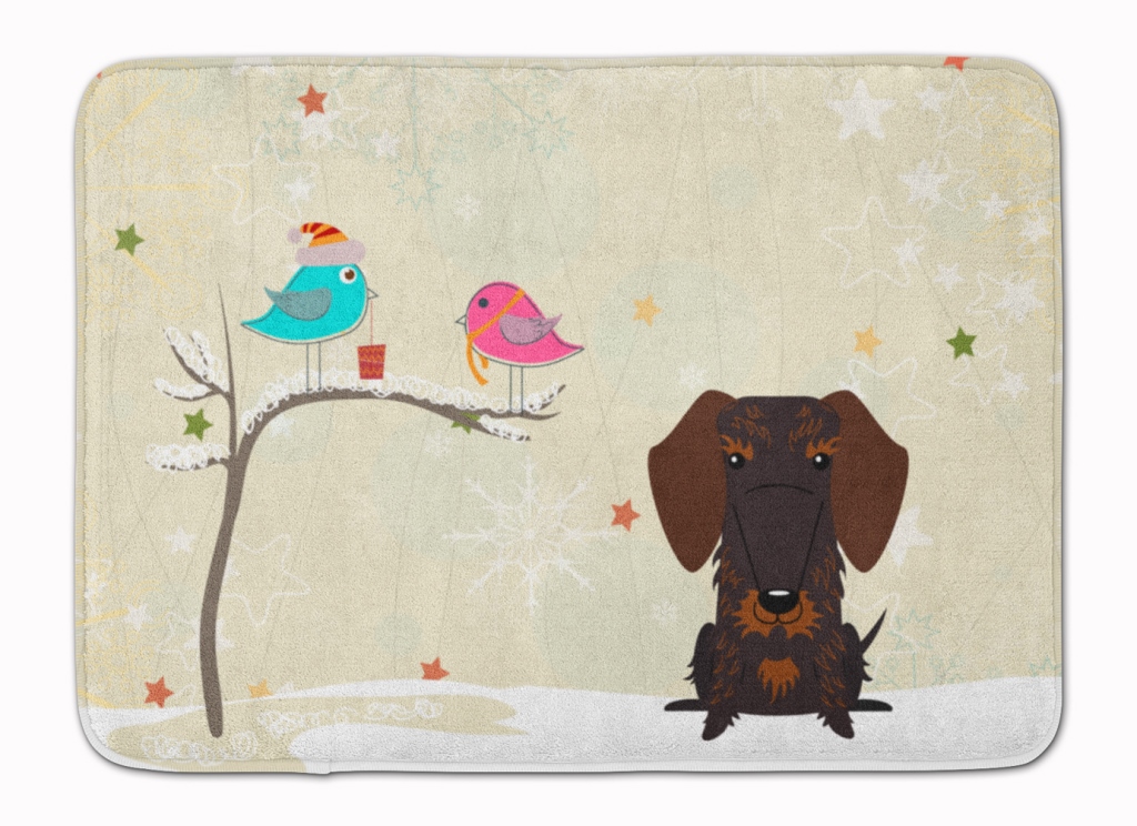 Christmas Wire Hair Dachshund Chocolate Machine Washable Memory Foam Mat