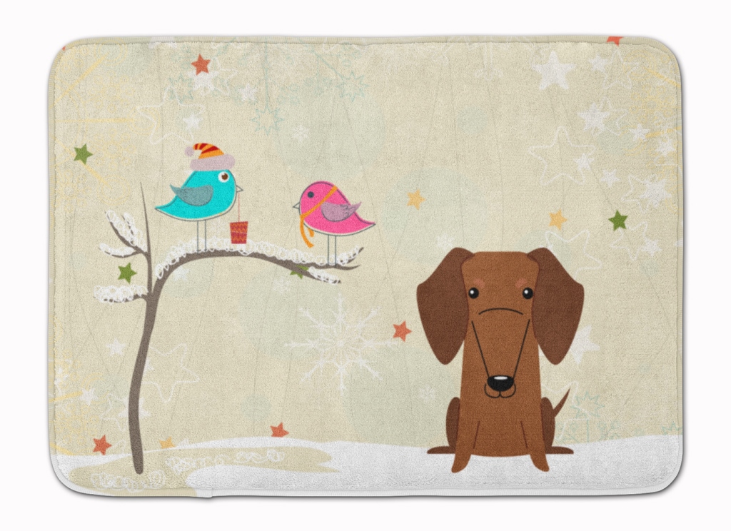 Christmas Presents Dachshund Red Brown Machine Washable Memory Foam Mat - Brown - 19in. H x 0.25in. W x 27in. L