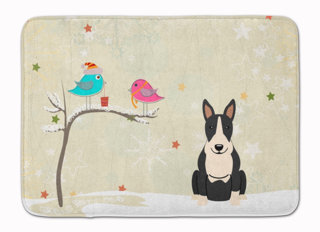 BB2605RUG Christmas Bull Terrier Black & White Machine Washable Memory Foam Mat
