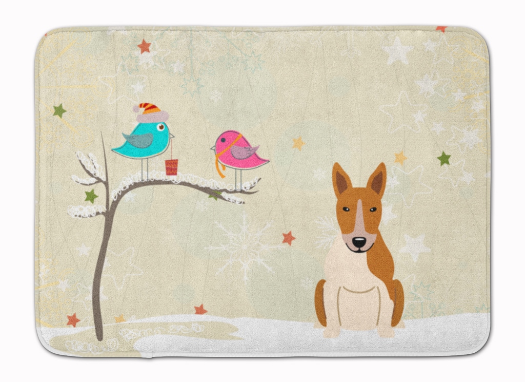 BB2607RUG Christmas Bull Terrier Red & White Machine Washable Memory Foam Mat
