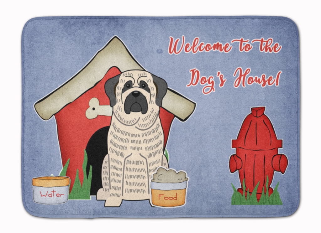 BB2770RUG Dog House Mastiff Brindle White Machine Washable Memory Foam Mat