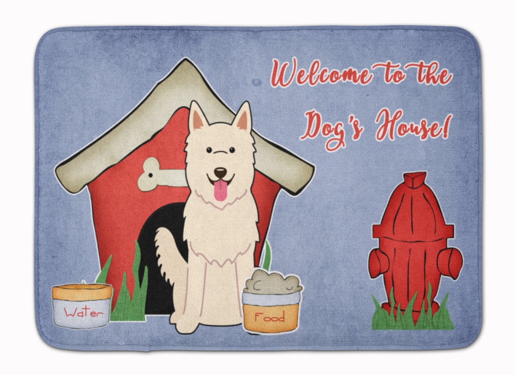 BB2799RUG Dog House White German Shepherd Machine Washable Memory Foam Mat