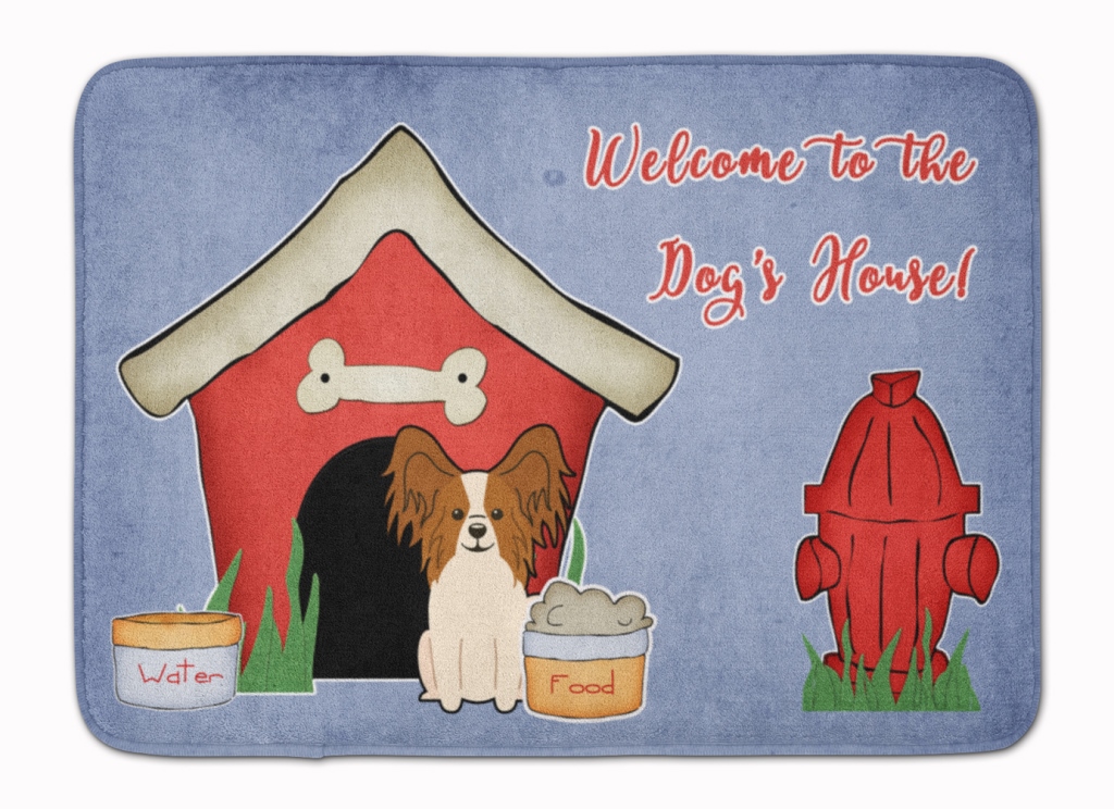 BB2832RUG Dog House Collection Papillon Red & White Machine Washable Memory Foam Mat