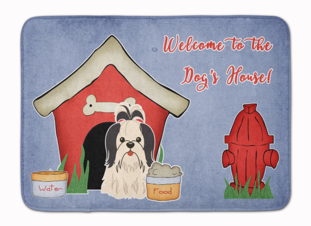 Dog House Shih Tzu Black & White Machine Washable Memory Foam Mat