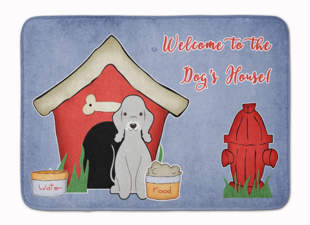 BB2844RUG Dog House Bedlington Terrier Blue Machine Washable Memory Foam Mat
