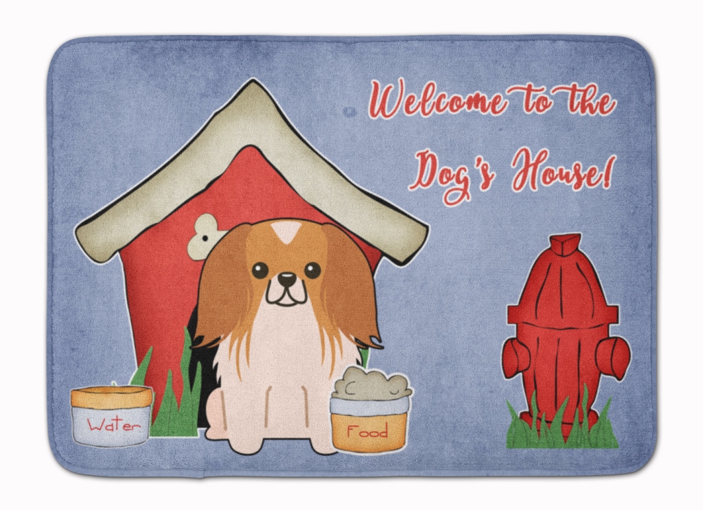 BB2857RUG Dog House Pekingnese Red & White Machine Washable Memory Foam Mat