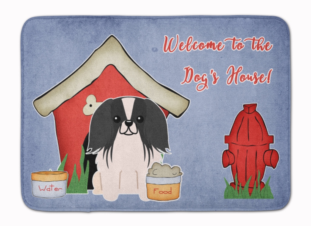 BB2859RUG Dog House Pekingnese Black & White Machine Washable Memory Foam Mat