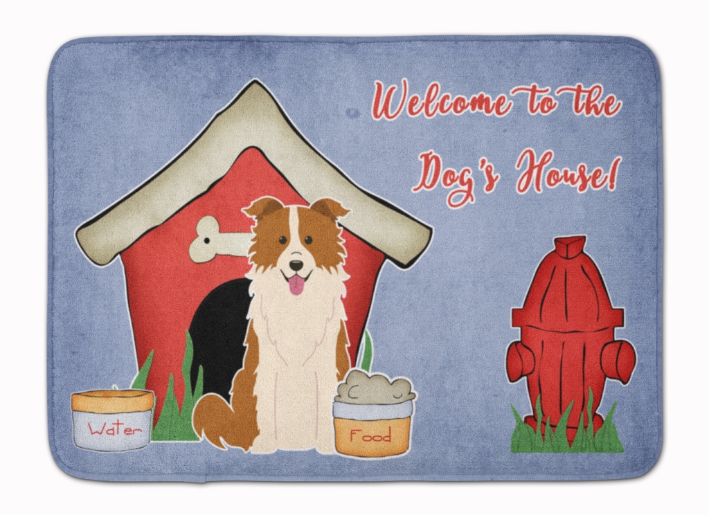 BB2873RUG Dog House Border Collie Red & White Machine Washable Memory Foam Mat