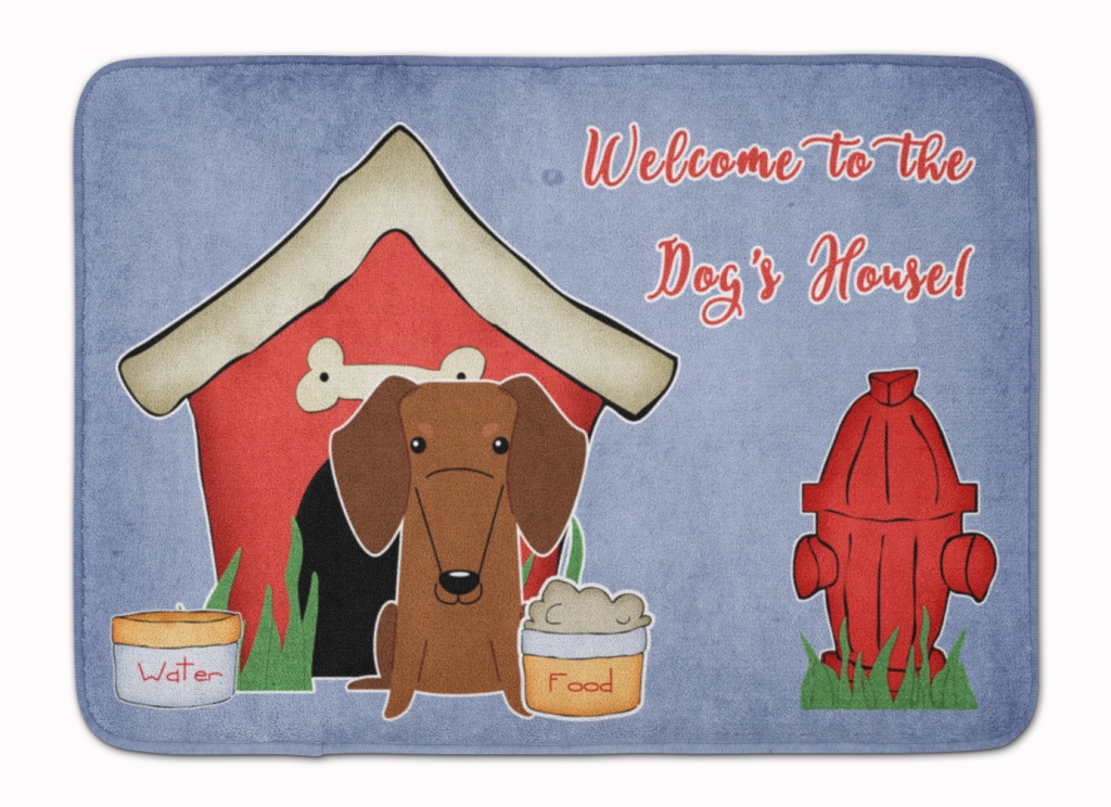 BB2884RUG Dog House Dachshund Red Brown Machine Washable Memory Foam Mat