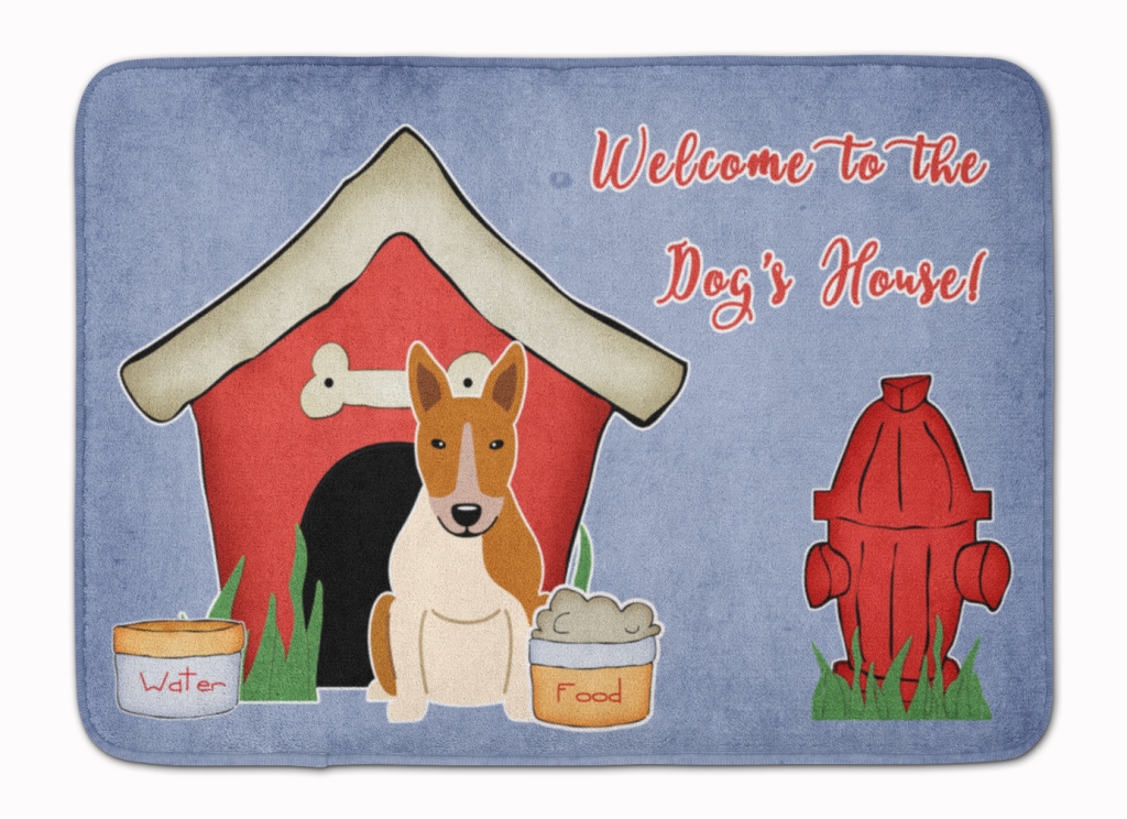 BB2889RUG Dog House Bull Terrier Red & White Machine Washable Memory Foam Mat