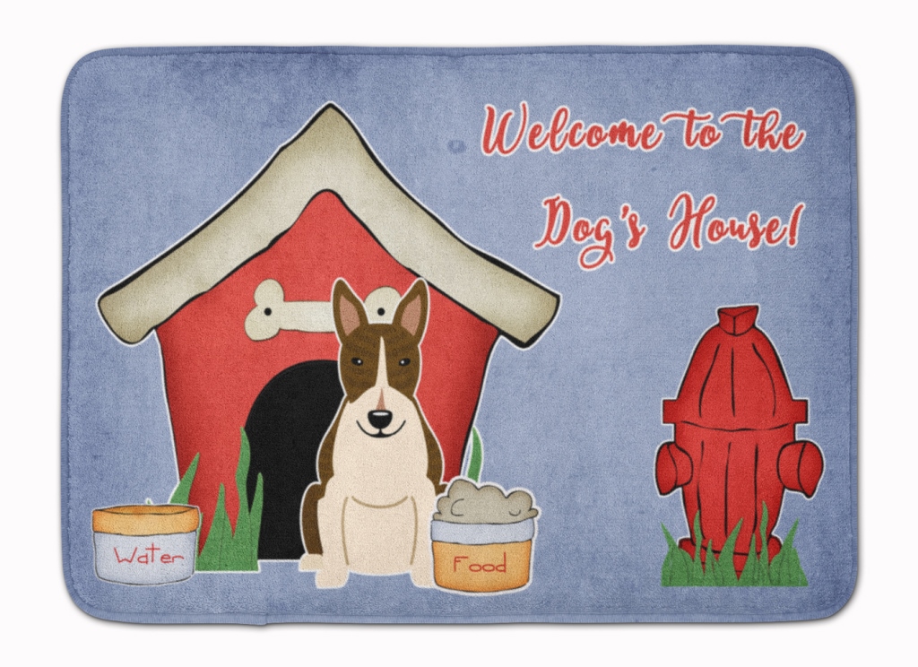 BB2890RUG Dog House Bull Terrier Dark Brindle Machine Washable Memory Foam Mat