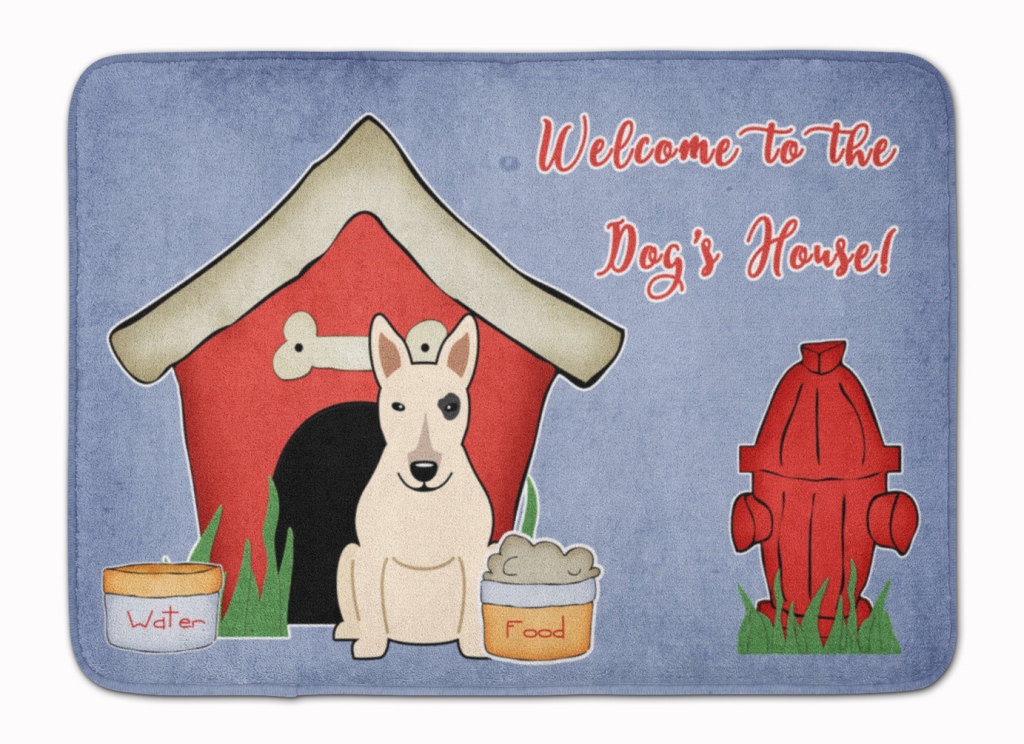 BB2892RUG Dog House Collection Bull Terrier White Machine Washable Memory Foam Mat