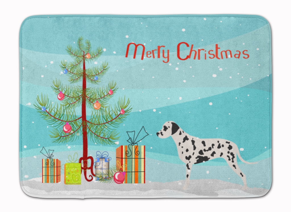 BB2901RUG Dalmatian Merry Christmas Tree Machine Washable Memory Foam Mat