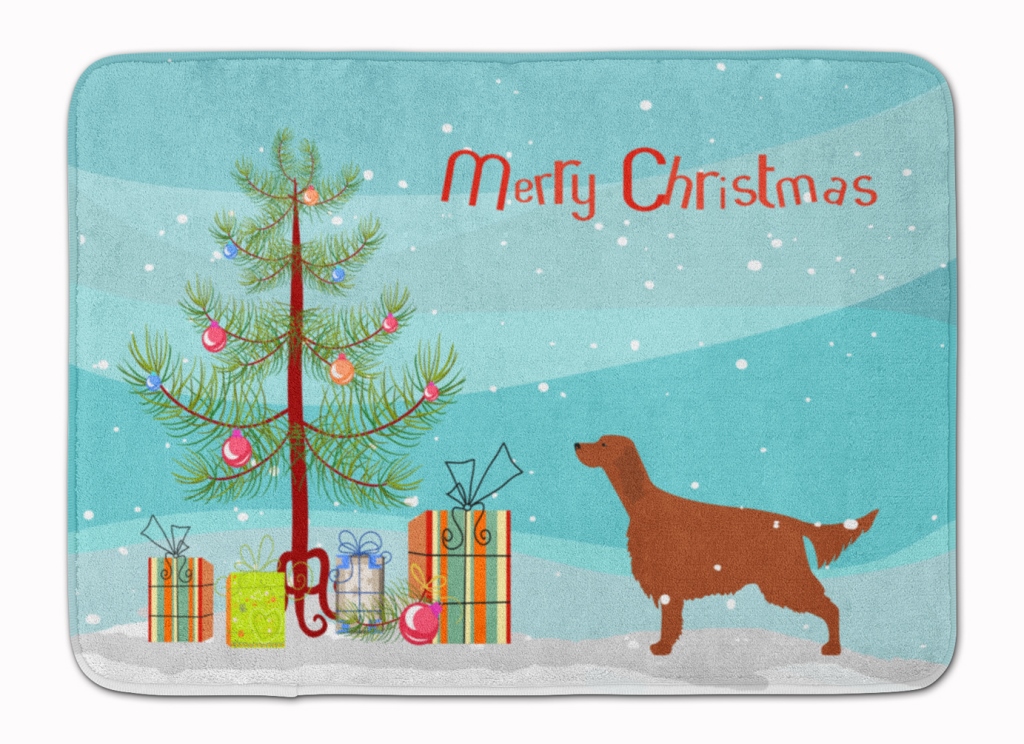 BB2911RUG Irish Setter Merry Christmas Tree Machine Washable Memory Foam Mat