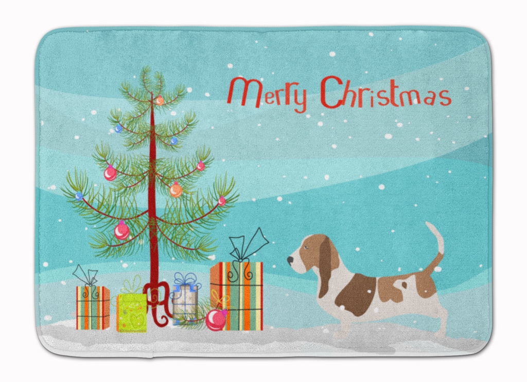 BB2920RUG Basset Hound Merry Christmas Tree Machine Washable Memory Foam Mat