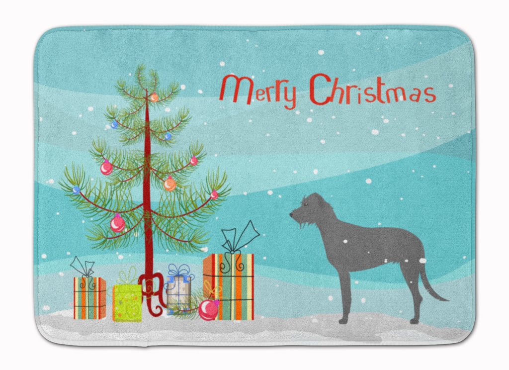 BB2921RUG Irish Wolfhound Merry Christmas Tree Machine Washable Memory Foam Mat