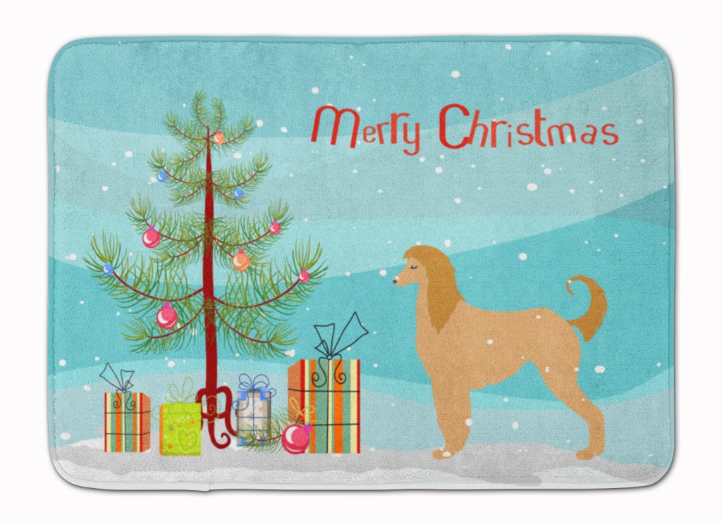 BB2924RUG Afghan Hound Merry Christmas Tree Machine Washable Memory Foam Mat