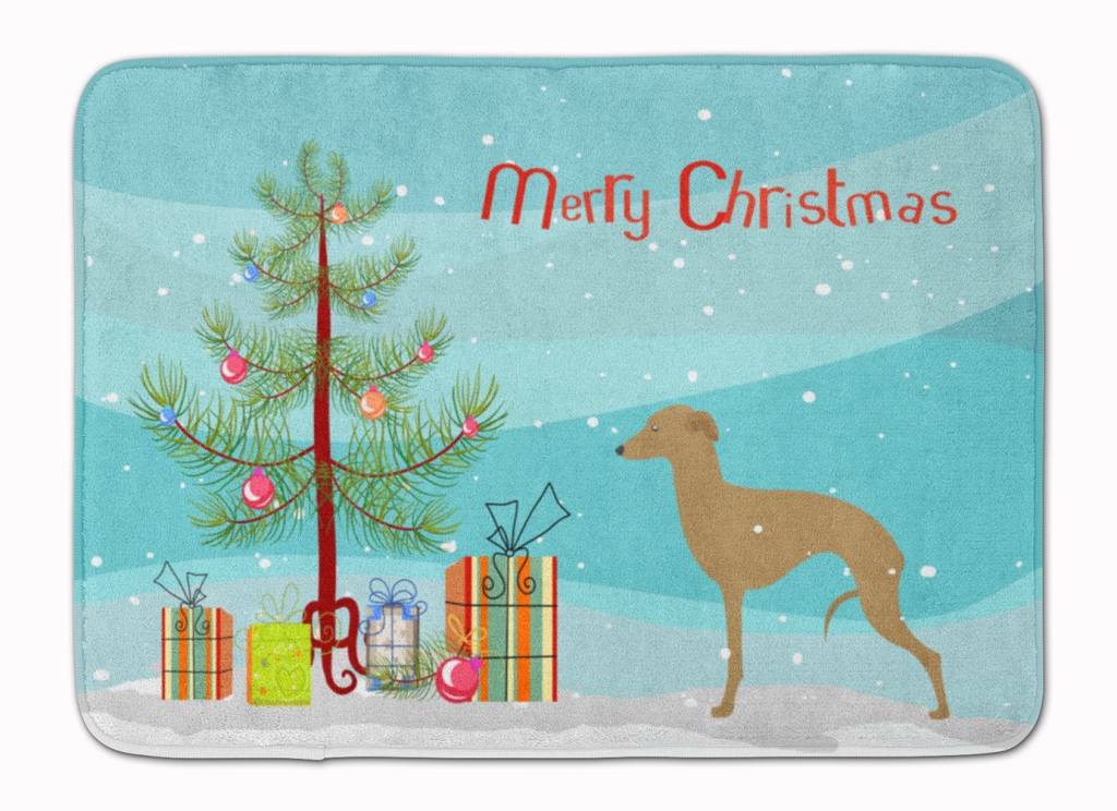 BB2932RUG Italian Greyhound Merry Christmas Tree Machine Washable Memory Foam Mat