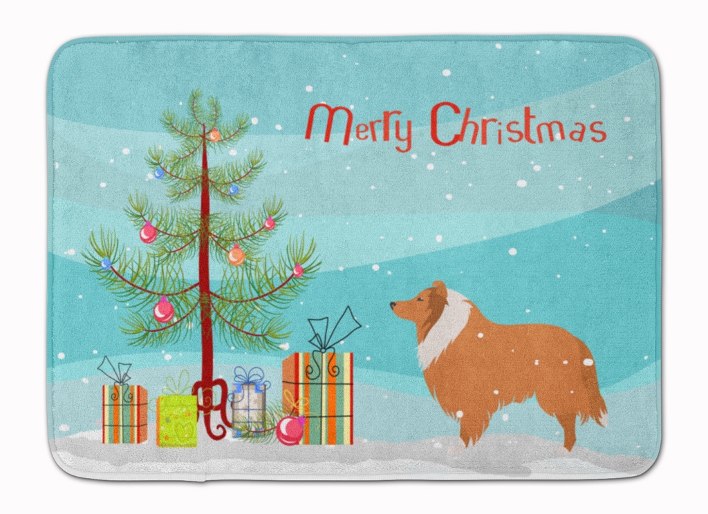 Collie Dog Merry Christmas Tree Machine Washable Memory Foam Mat