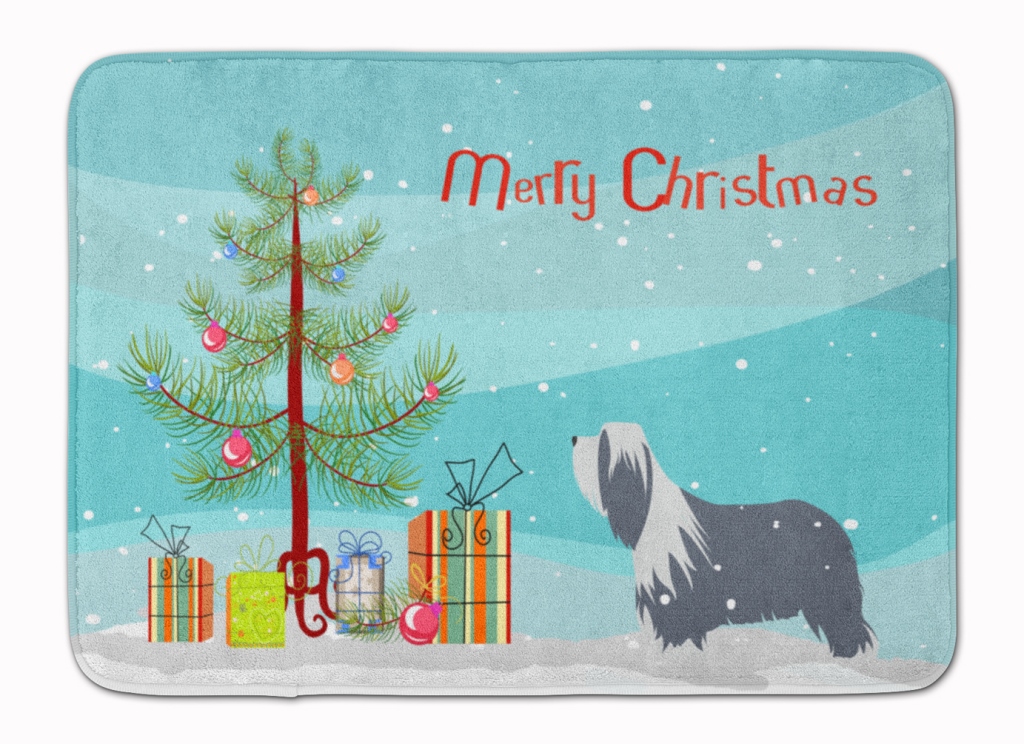 BB2935RUG Bearded Collie Dog Merry Christmas Tree Machine Washable Memory Foam Mat