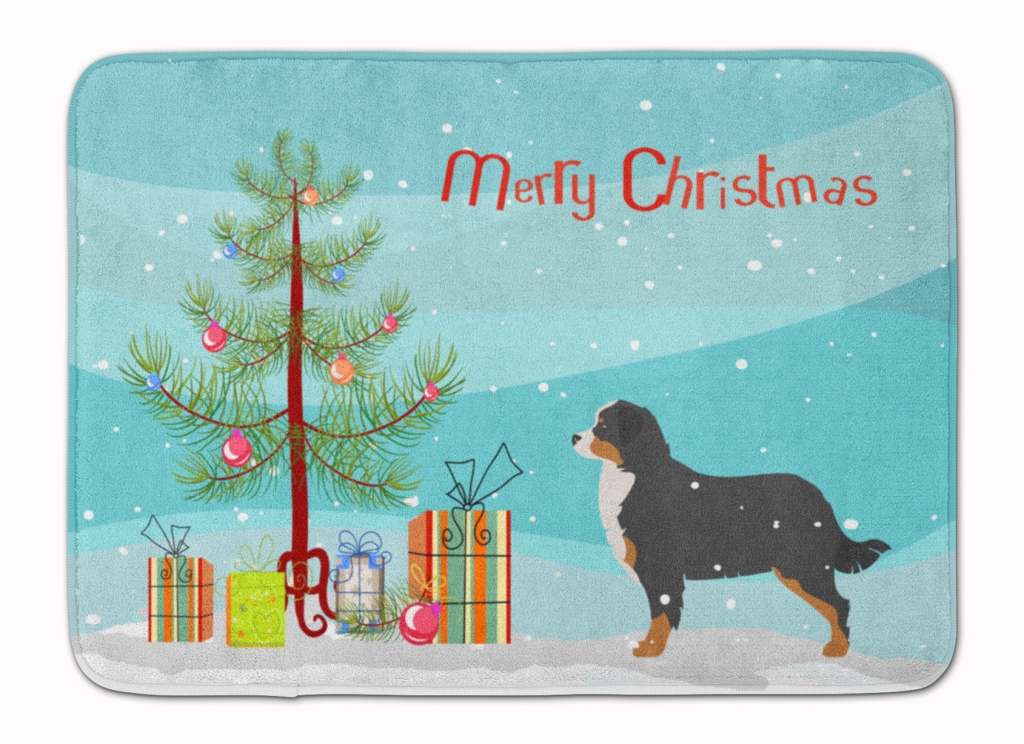 BB2937RUG Bernese Mountain Dog Christmas Tree Machine Washable Memory Foam Mat
