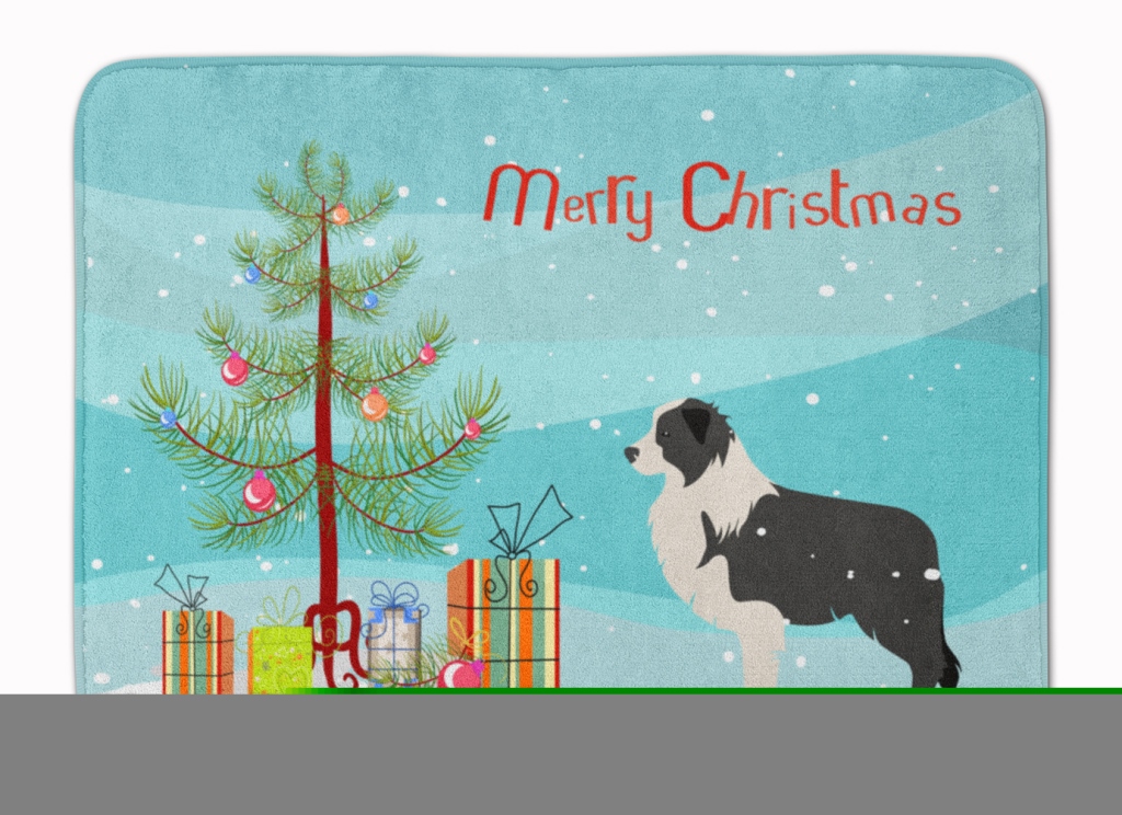 Black Border Collie Christmas Tree Machine Washable Memory Foam Mat
