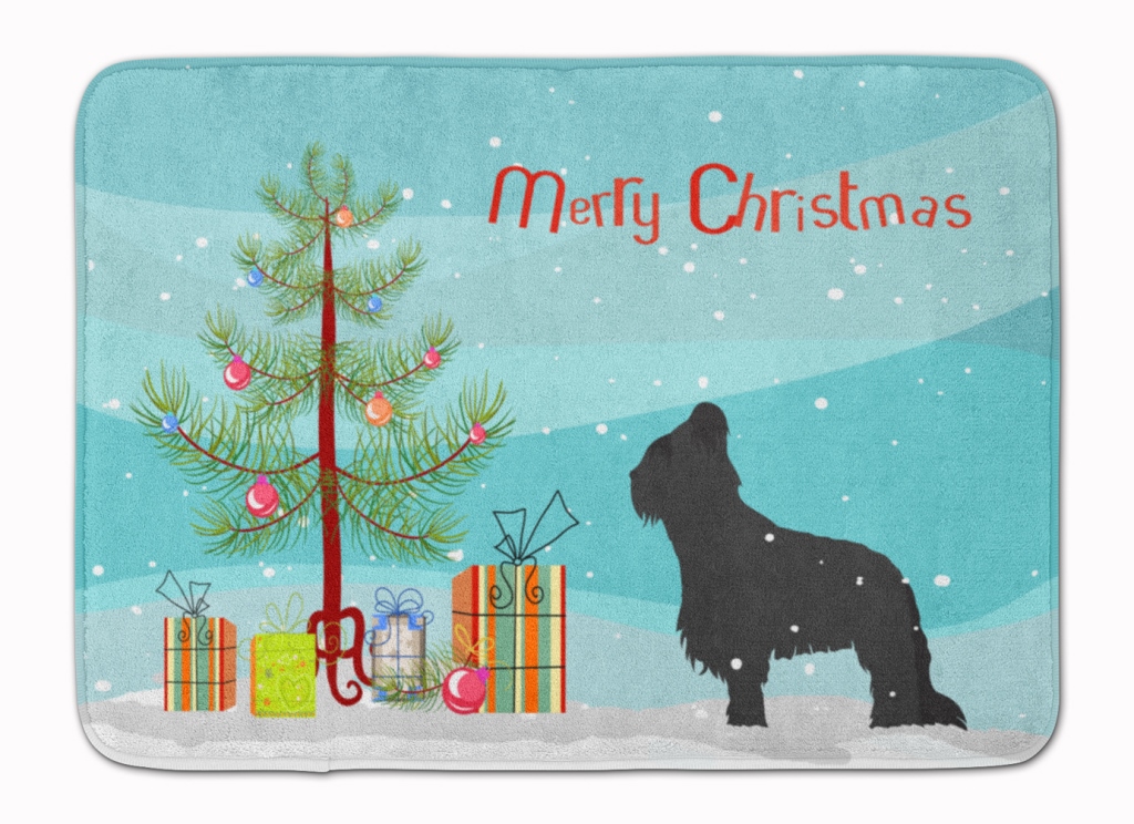 BB2944RUG Briard Merry Christmas Tree Machine Washable Memory Foam Mat