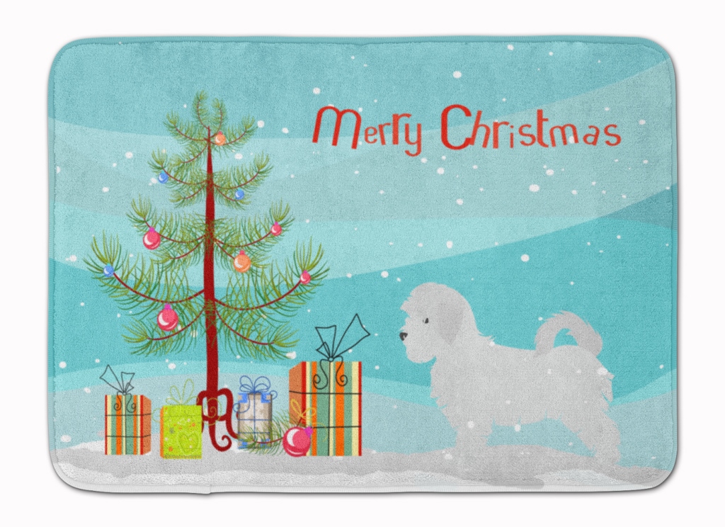 BB2954RUG Maltese Merry Christmas Tree Machine Washable Memory Foam Mat
