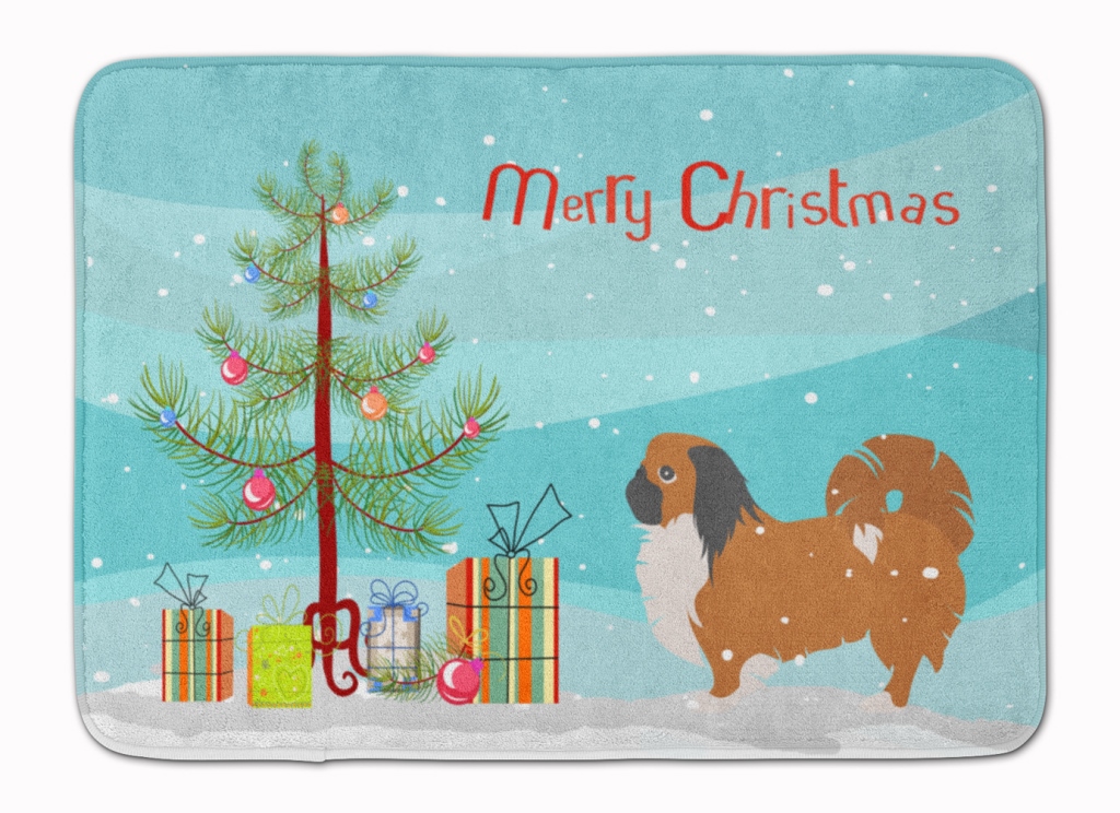 BB2956RUG Pekingese Merry Christmas Tree Machine Washable Memory Foam Mat