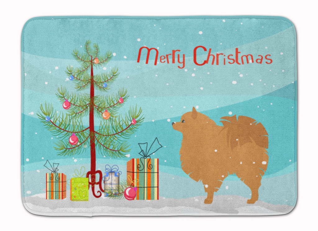 BB2960RUG Pomeranian Merry Christmas Tree Machine Washable Memory Foam Mat