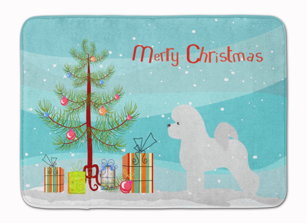 BB2963RUG Bichon Frise Merry Christmas Tree Machine Washable Memory Foam Mat
