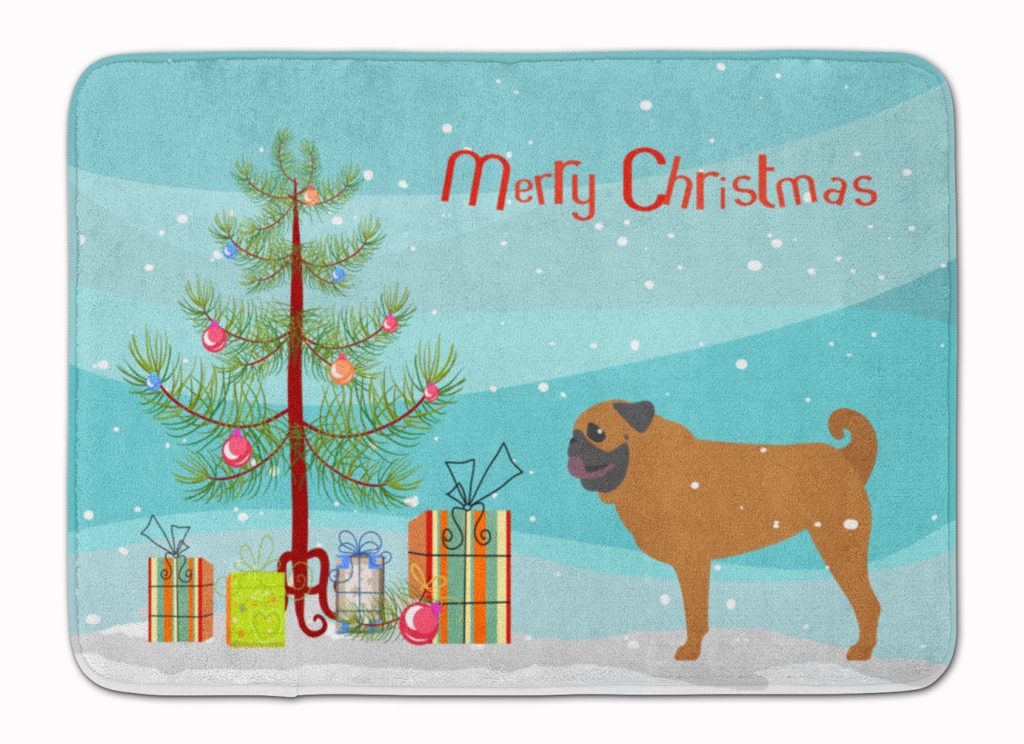 BB2965RUG Pug Merry Christmas Tree Machine Washable Memory Foam Mat